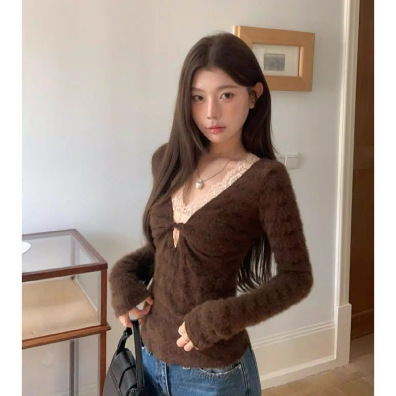 大码胖MM美拉德咖色蕾丝打底衫内搭长袖T恤女装秋冬遮肉显瘦上衣,女装/女士精品,大码内搭,淘宝优惠券,粉丝福利购,淘宝优惠卷