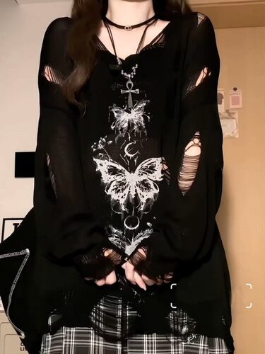美式复古蝴蝶印花针织罩衫