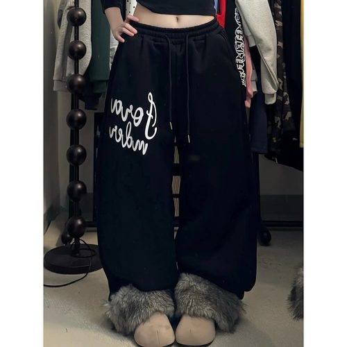 复古毛绒裤脚设计感卫裤女秋冬