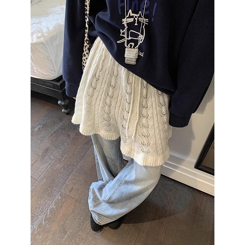 2025冬季新款时尚小众叠穿针织屁帘系带半身裙大码胖妹妹短裙女潮,女装/女士精品,大码半身裙,淘宝优惠券,粉丝福利购,淘宝优惠卷