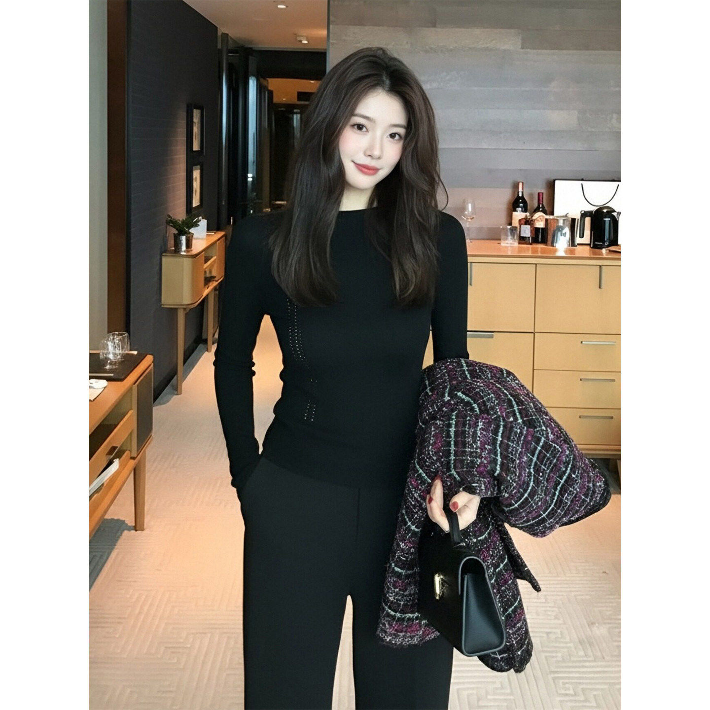 大码胖mm黑色半高领针织衫女冬季纹理镂空设计感打底衫修身上衣潮,女装/女士精品,大码内搭,淘宝优惠券,粉丝福利购,淘宝优惠卷