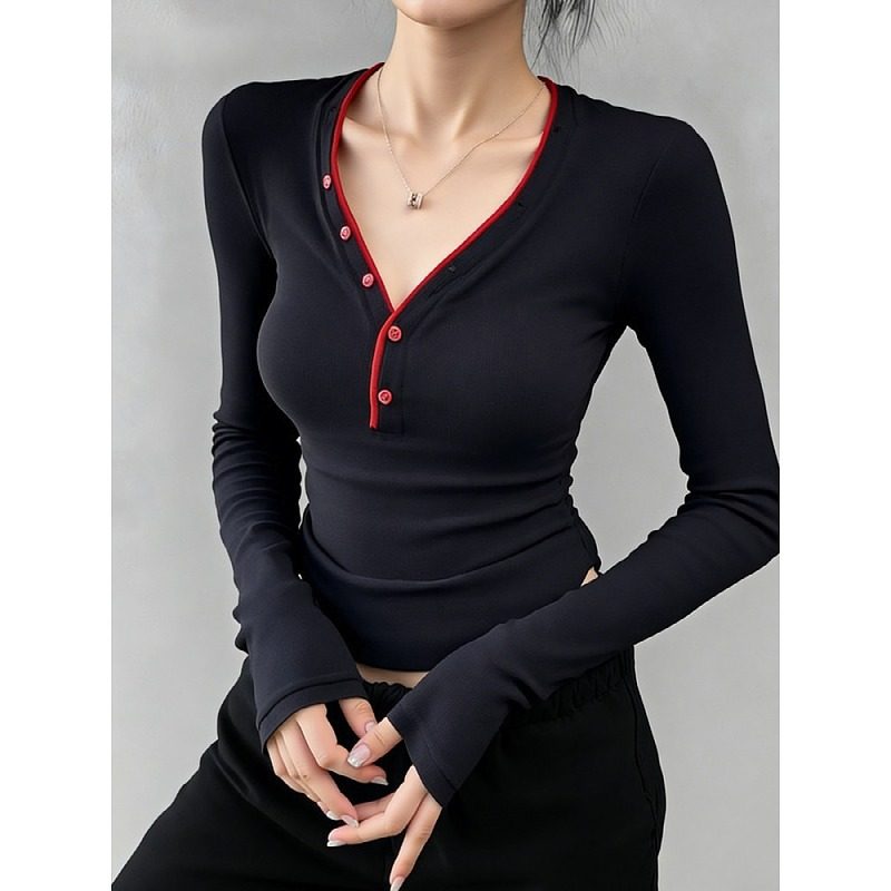 大码美式辣妹v领修身显瘦内搭打底衫女2026新款藏青色长袖t恤上衣,女装/女士精品,大码内搭,淘宝优惠券,粉丝福利购,淘宝优惠卷