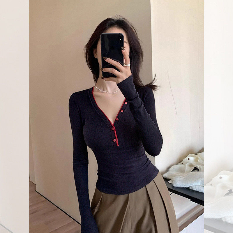 大码胖mm辣妹v领正肩长袖t恤女秋冬季紧身修身打底衫内搭短款上衣,女装/女士精品,大码内搭,淘宝优惠券,粉丝福利购,淘宝优惠卷