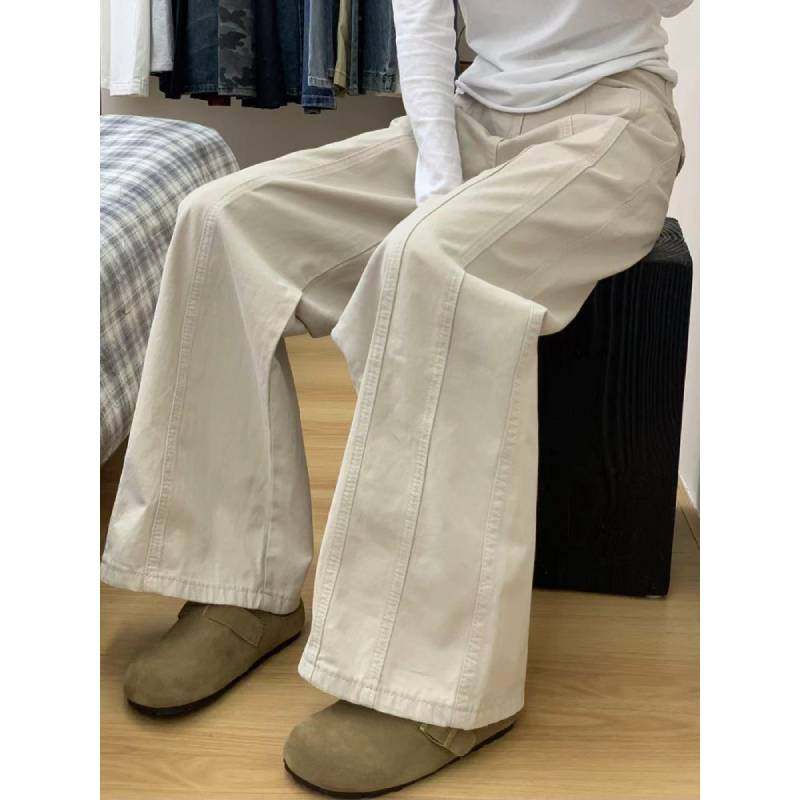 大码胖mm米杏色牛仔裤女秋冬款梨型身材高腰宽松设计感阔腿工装裤,女装/女士精品,大码裤装,淘宝优惠券,粉丝福利购,淘宝优惠卷