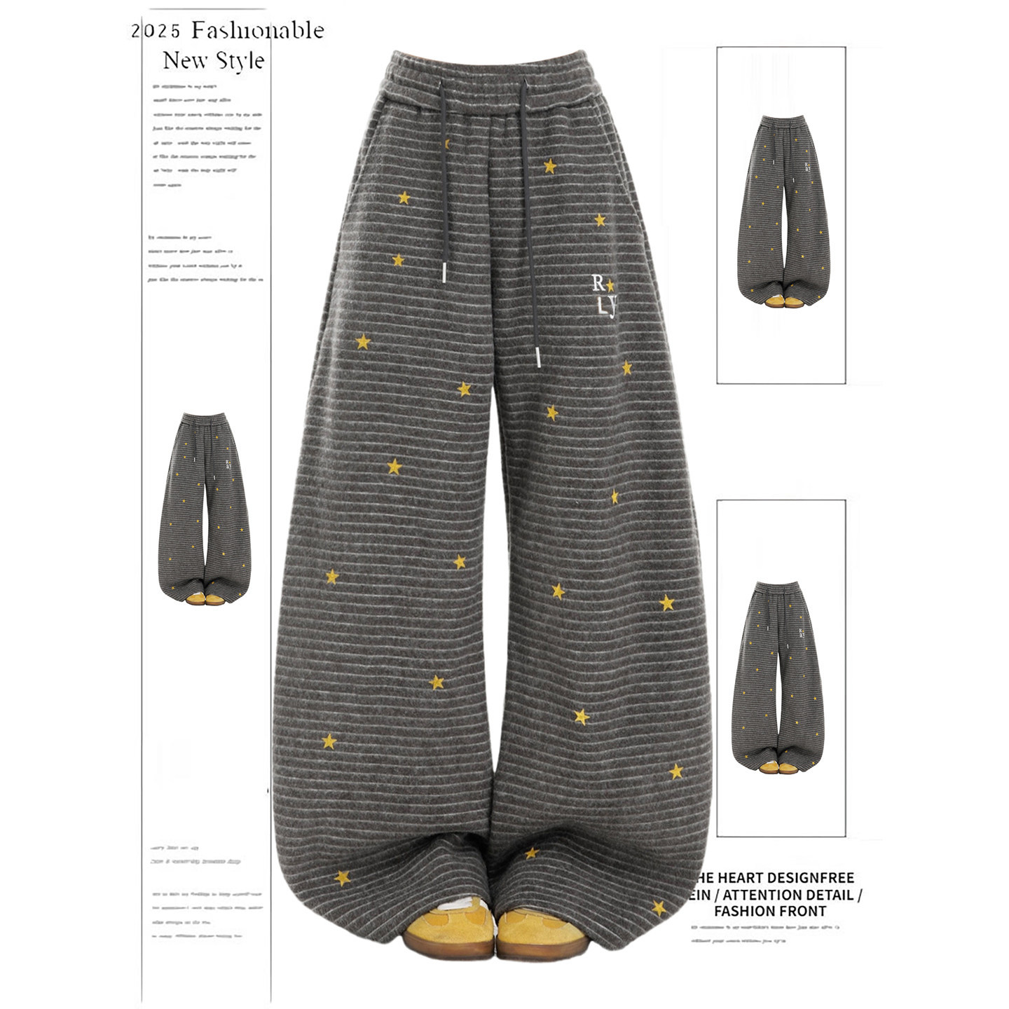 大码胖MM星星印花条纹休闲裤女春秋2026新款显瘦阔腿卫裤弯刀裤子,女装/女士精品,大码裤装,淘宝优惠券,粉丝福利购,淘宝优惠卷