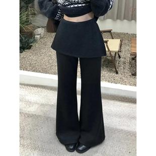 新款 大碼 胖mm高腰垂感疊穿裙褲 女2025春裝 小眾設計感微喇叭馬蹄褲