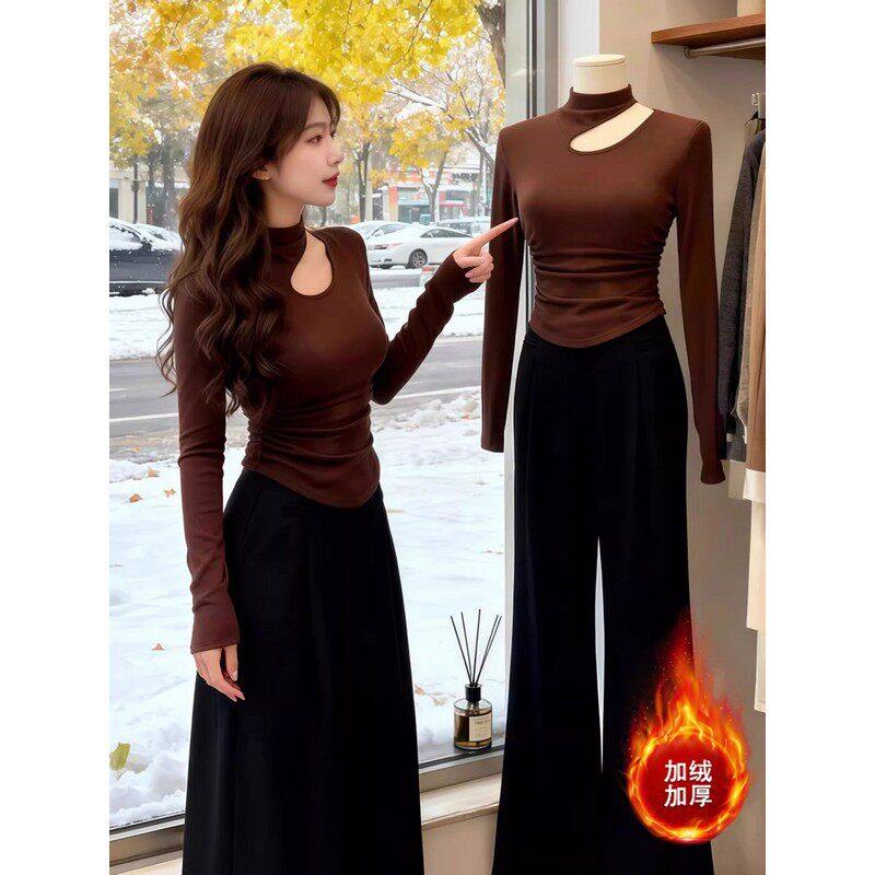 大码胖MM韩系镂空半高领打底衫加绒磨毛T恤女秋冬季修身显瘦上衣,女装/女士精品,大码内搭,淘宝优惠券,粉丝福利购,淘宝优惠卷