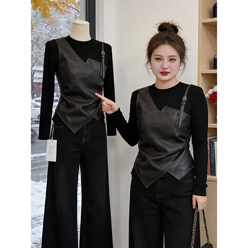 大码设计感假两件收腰长袖T恤女早春胖mm显瘦修身气质打底衫上衣,女装/女士精品,大码内搭,淘宝优惠券,粉丝福利购,淘宝优惠卷