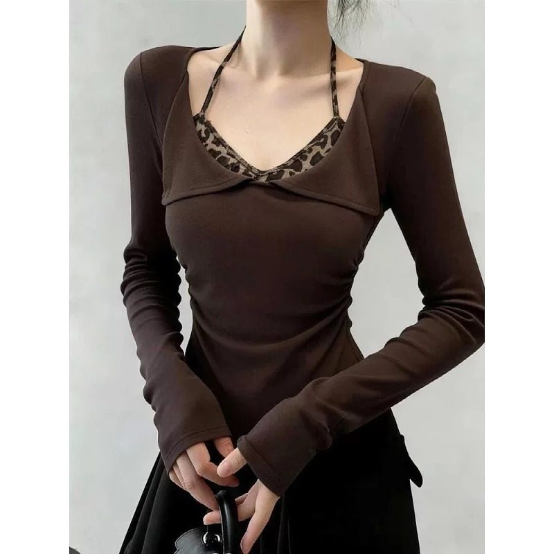 大码胖mm法式复古豹纹挂脖长袖T恤女秋冬显瘦气质内搭打底衫上衣,女装/女士精品,大码内搭,淘宝优惠券,粉丝福利购,淘宝优惠卷