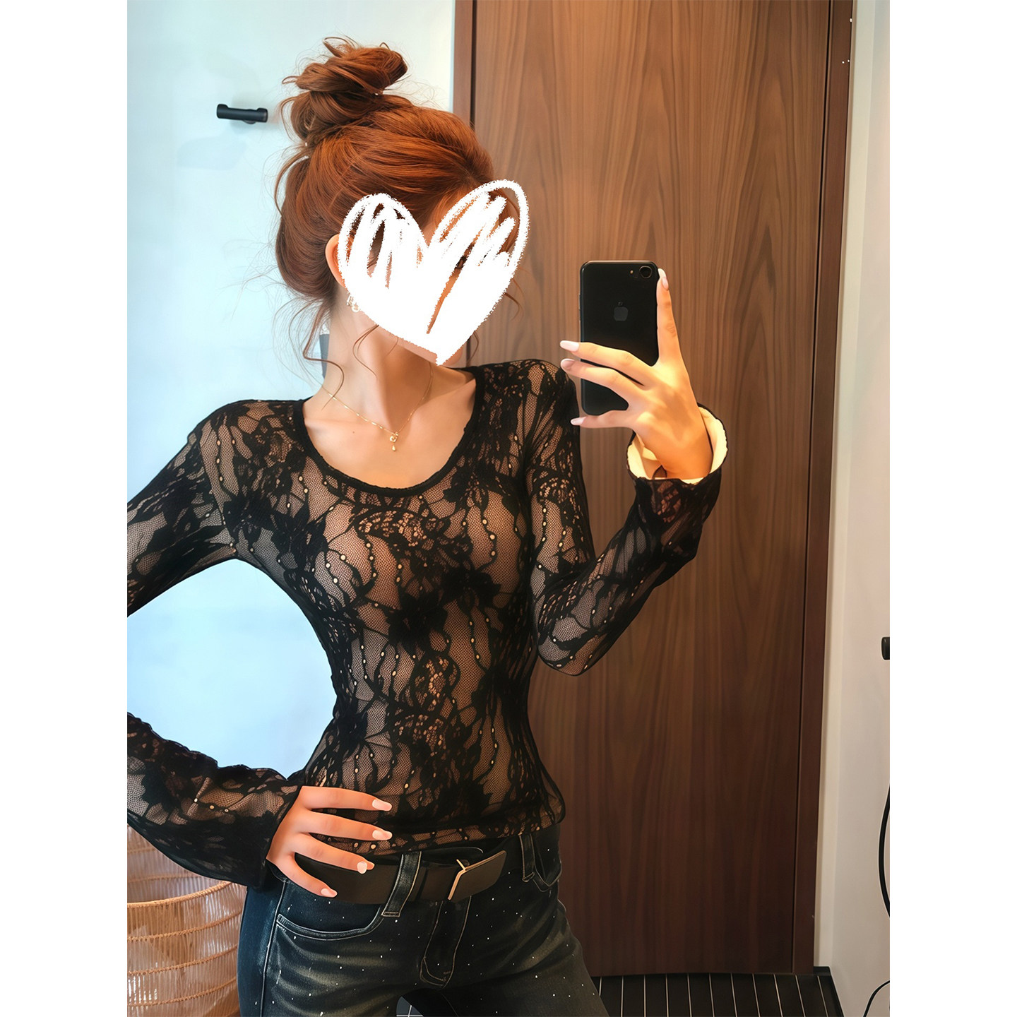 大码胖mm法式重工蕾丝U领长袖T恤打底衫女秋冬季修身显瘦磨毛上衣,女装/女士精品,大码内搭,淘宝优惠券,粉丝福利购,淘宝优惠卷