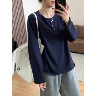 小众绝美慵懒打底衫 T恤女秋季 上衣 胖mm宽松显瘦休闲百搭长袖 大码