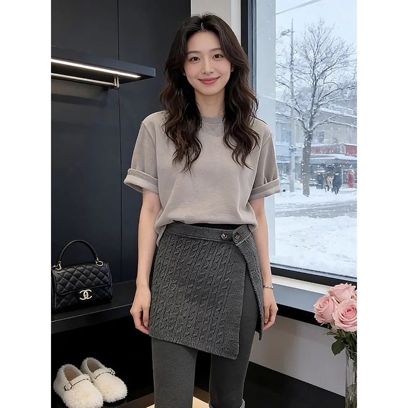 大码遮屁股显瘦灰色麻花针织屁帘女2026新款胖mm遮肉韩系chic半裙,女装/女士精品,大码半身裙,淘宝优惠券,粉丝福利购,淘宝优惠卷