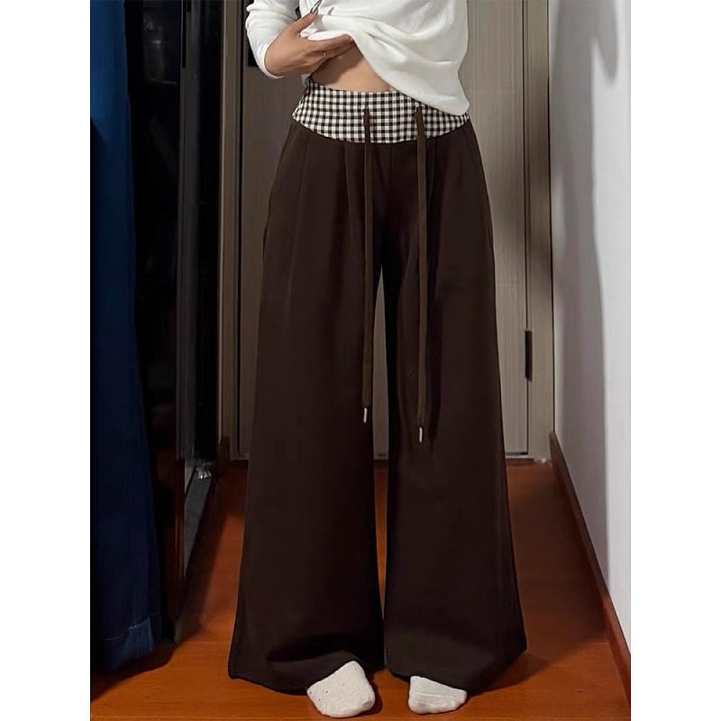 大码复古腰头拼接抽绳休闲裤女2026新款百搭高腰宽松阔腿长裤子潮,女装/女士精品,大码裤装,淘宝优惠券,粉丝福利购,淘宝优惠卷