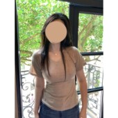 大码 高级感显瘦气质百搭上衣 新款 胖mm纯欲风卡其色短袖 t恤女夏季