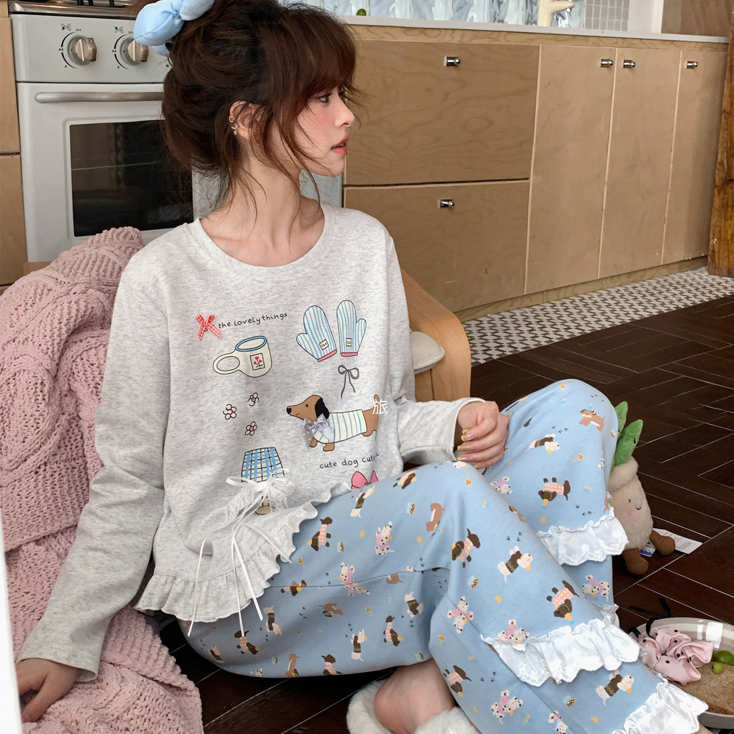 甜睡之旅腊肠狗睡衣女春秋季纯棉