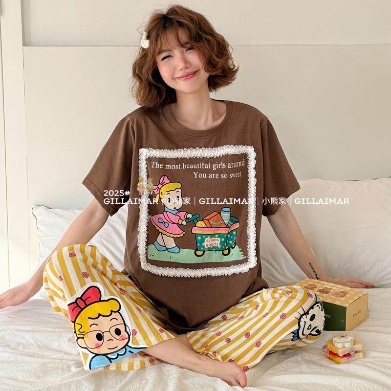 小熊家原田卡通睡衣女短袖春夏季薄款纯棉甜美休闲大码学生家居服,女士内衣/男士内衣/家居服,睡衣/家居服套装,淘宝优惠券,粉丝福利购,淘宝优惠卷
