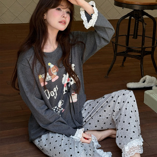 甜睡之旅斑点狗睡衣女春秋季新款纯棉长袖卡通减龄家居服套装甜美