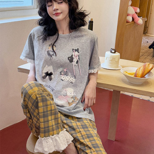 小熊家可爱睡衣女款纯棉夏季薄款