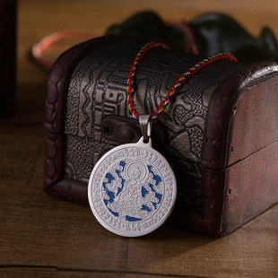 结缘密宗蓝药师佛吊坠钛钢佛牌挂件心咒真言准提镜咒轮饰品挂件