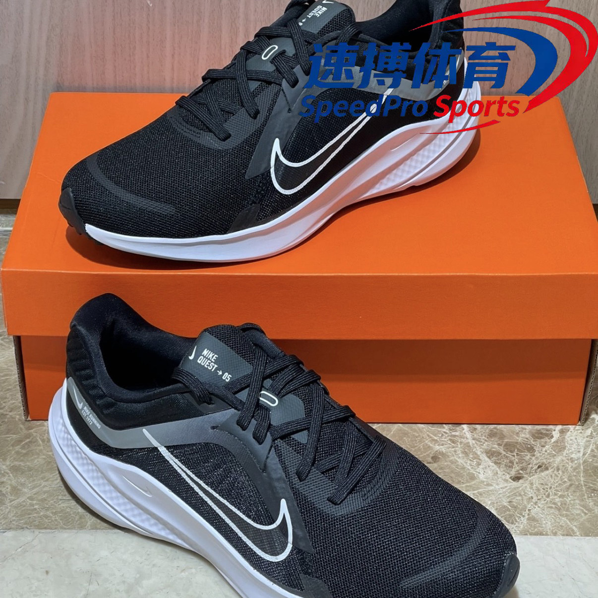 夏季清爽透气通勤训练跑鞋Nike Quest 5黑白低帮男款DD0204-001