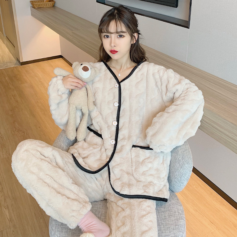 珊瑚绒开衫睡衣女士卡通甜美少女2025新款加厚麦穗绒秋冬季家居服