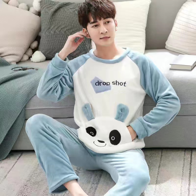 卡通睡衣男款家居服冬天套装
