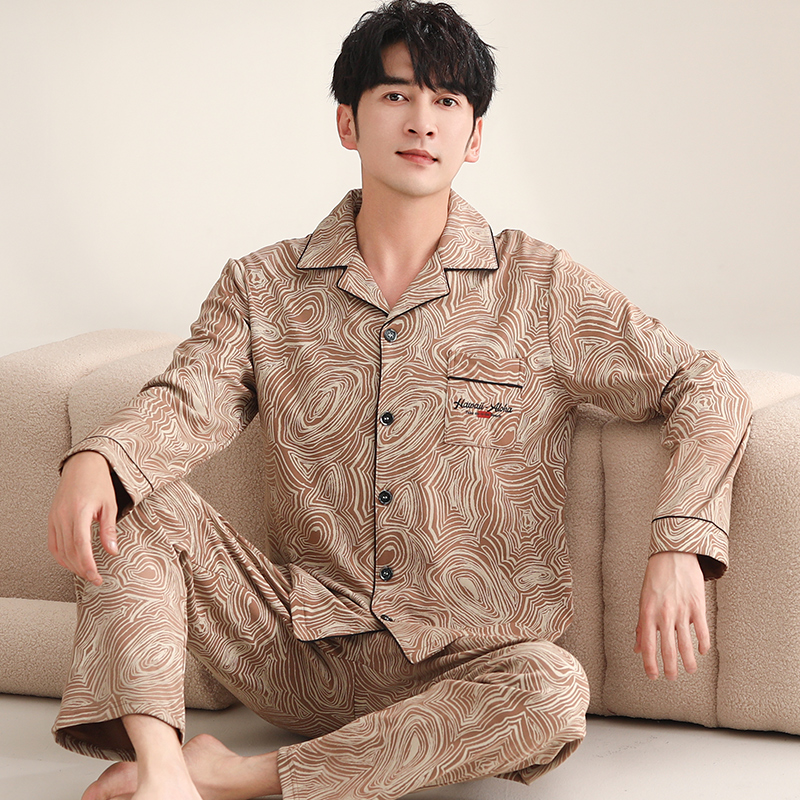 2025睡衣男士春秋款纯棉长袖青年秋冬大码薄款男式开衫家居服套装