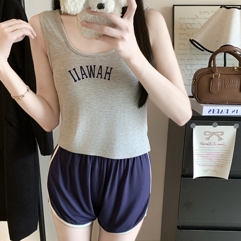 莫代尔带胸垫一体背心无袖睡衣女夏季甜美性感可爱家居服运动套装