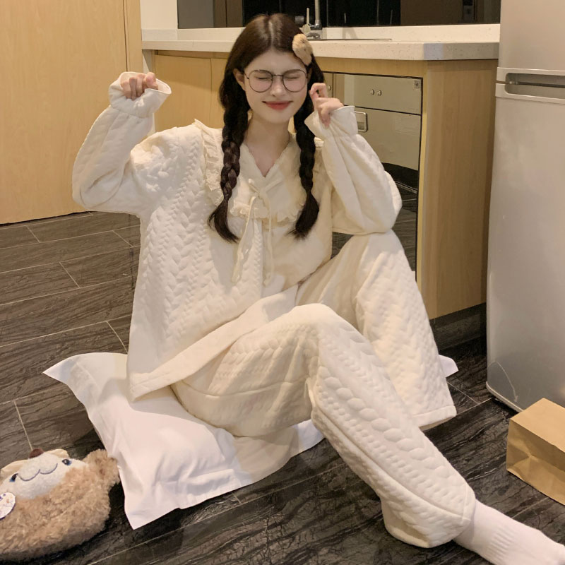 甜美少女空气棉夹层长袖睡衣女款秋冬季2025新款加厚春秋款家居服
