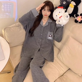 套装 HelloKitty睡衣女春秋季 韩版 带胸垫长袖 家居服 高级感彩棉薄款