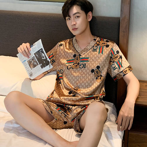 2026新款男士短袖冰丝睡衣套装