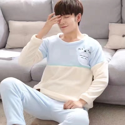 加绒青少年法兰绒保暖家居服套装