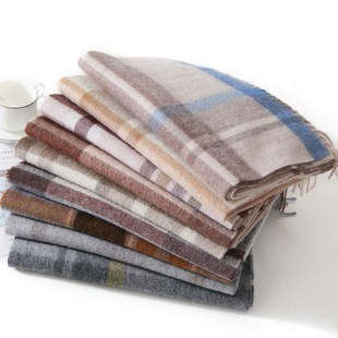 羊毛格子围巾男女冬季羊绒格纹围脖加厚保暖韩版灰色咖色2025新款