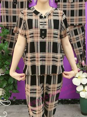 冰丝格子休闲套装女士夏季短袖