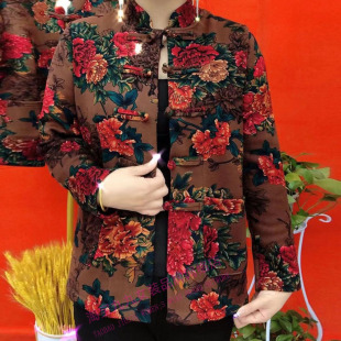 牡丹花盘扣加绒妈妈衫秋冬新款长袖立领显瘦减龄复古保暖打底衫