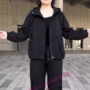 时尚休闲加绒连帽短风衣外套女2025春秋新款宽松中年妈妈夹克上衣