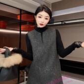 通勤高级显瘦中长款 闪耀星空小香背心连衣裙女圆领无袖 时尚 连衣裙