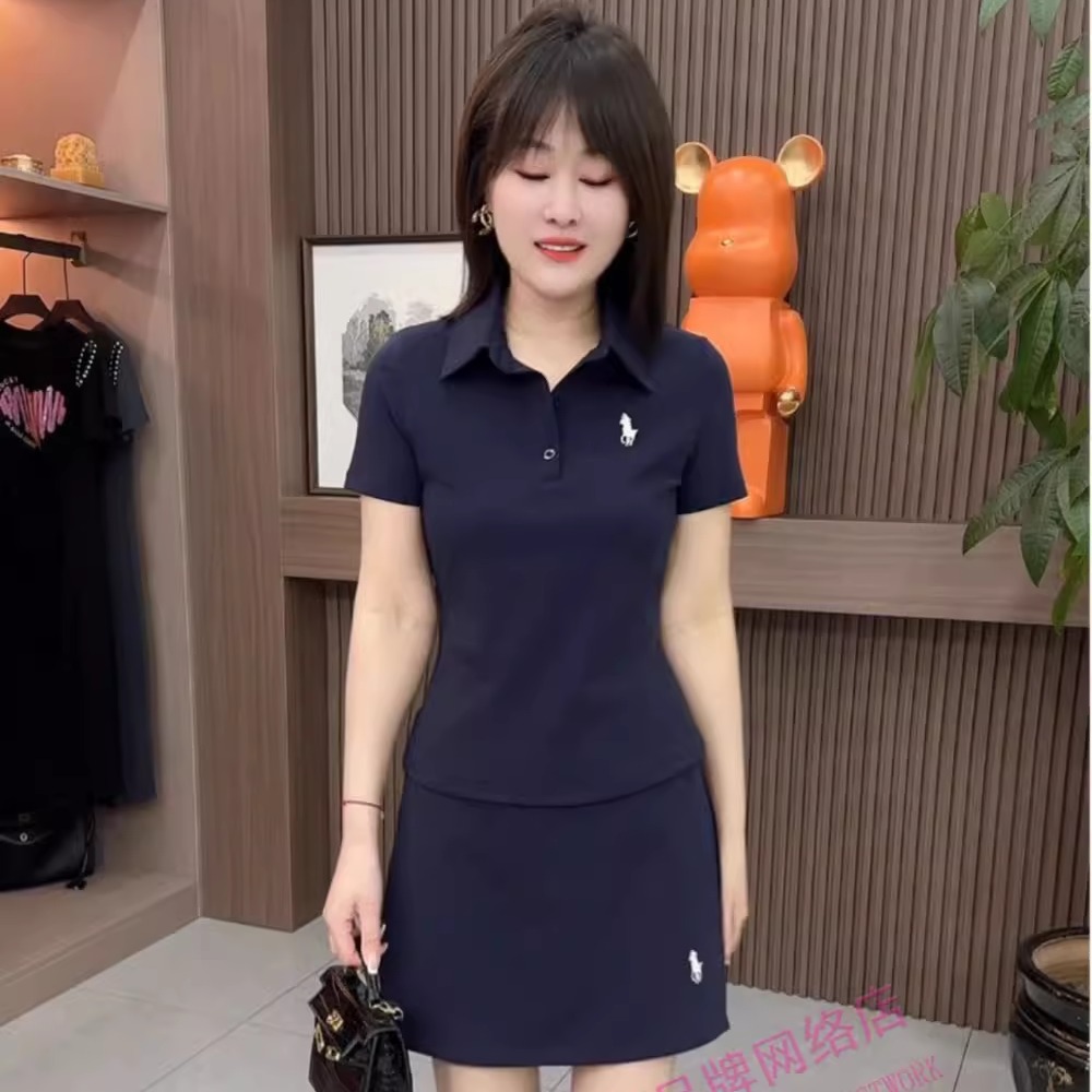 2025春季新款时尚休闲运动套装女韩版修身polo衫短袖短裙两件套