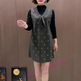 小衫 高端精致连衣裙套装 裙 气质砍袖 两件套 女黑色V领系带中长款