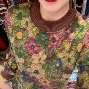 复古重工欧花长袖T恤衫女冬季加绒保暖宽松显瘦打底衫妈妈装上衣