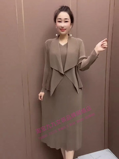 时尚褶皱外搭砍袖裙两件套女士秋季新款气质减龄显瘦连衣裙套装