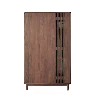 纯实木衣柜北美黑胡桃木北欧简约小户型日式格栅门现代定制