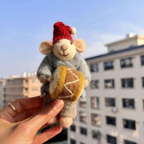 尼泊尔进口羊毛毡挂件可爱音乐家小鼠钥匙扣毛绒玩偶挂饰英伦风