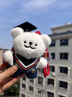 毕业学士帽线条小狗包挂件可爱毛绒狗狗公仔背包挂饰创意毕业礼物