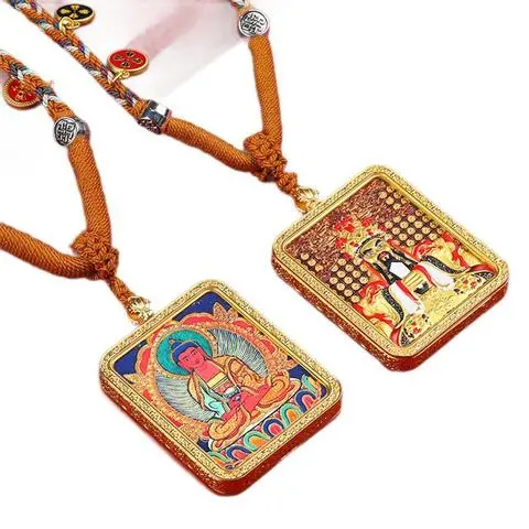 龙八唐卡项链龙五爷唐卡立体大浮雕守护神描金嘎乌盒双面吊坠手绘