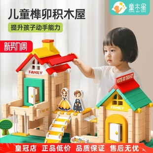 鲁班榫卯积木益智玩具小建筑师大颗粒木制建筑结构拼装儿童搭房子