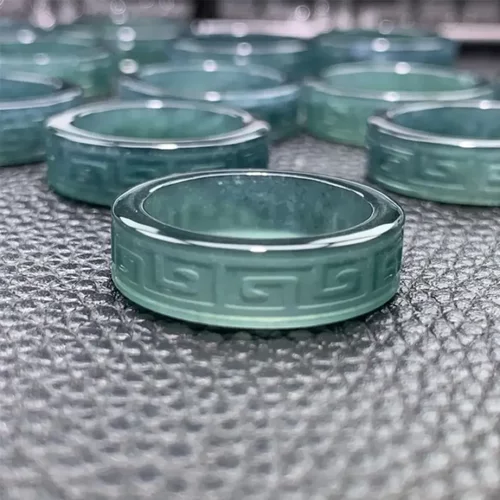 原创天然A货翡翠蓝水仿古纹方形戒指冰种玉石男女款玉指环个性