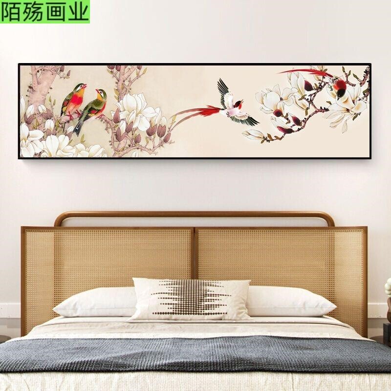 主卧室床头挂画中国风花鸟壁画新中式背景墙房间艺术画酒店装饰画