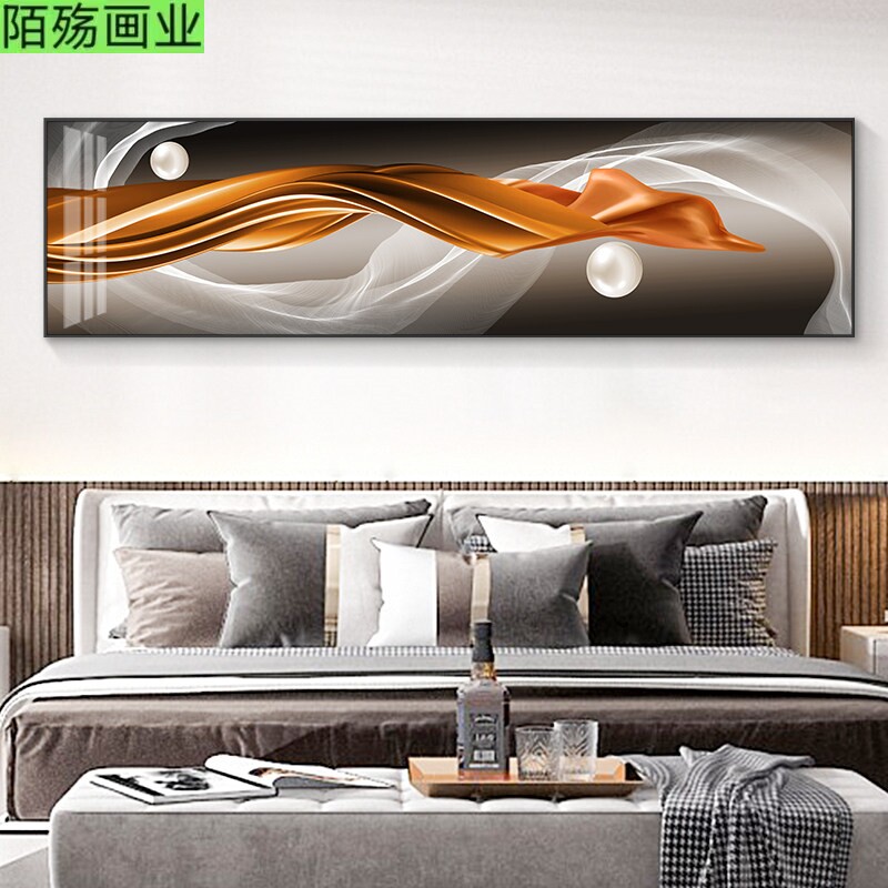 福禄横幅床头卧室装饰画现代简约主卧房间背景墙挂画抽象轻奢壁画