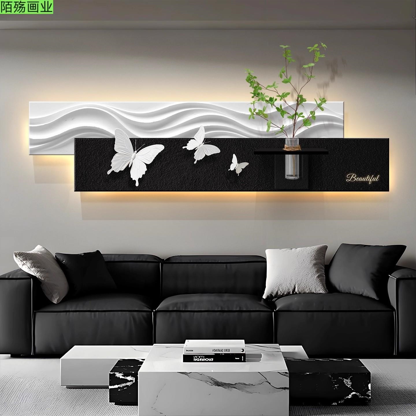 现代轻奢客厅装饰画高级感立体砂岩壁画水培绿植沙发背景墙挂画